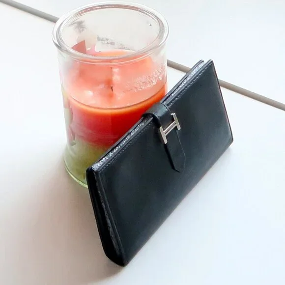 Hermès Béarn Black Leather H Buckle Long Wallet Bifold Luxury French Designer
